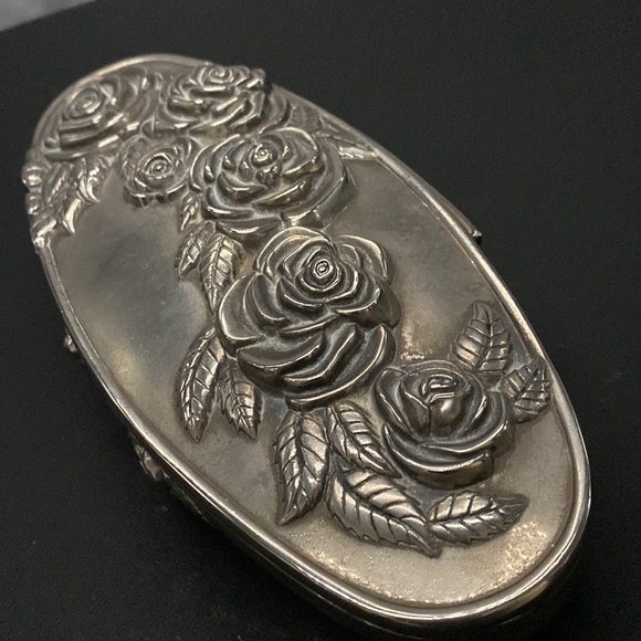 Godinger Keepsake Jewelry Silver Roses Trinket Box Repousse Roses velvet Lined - Picture 7 of 7